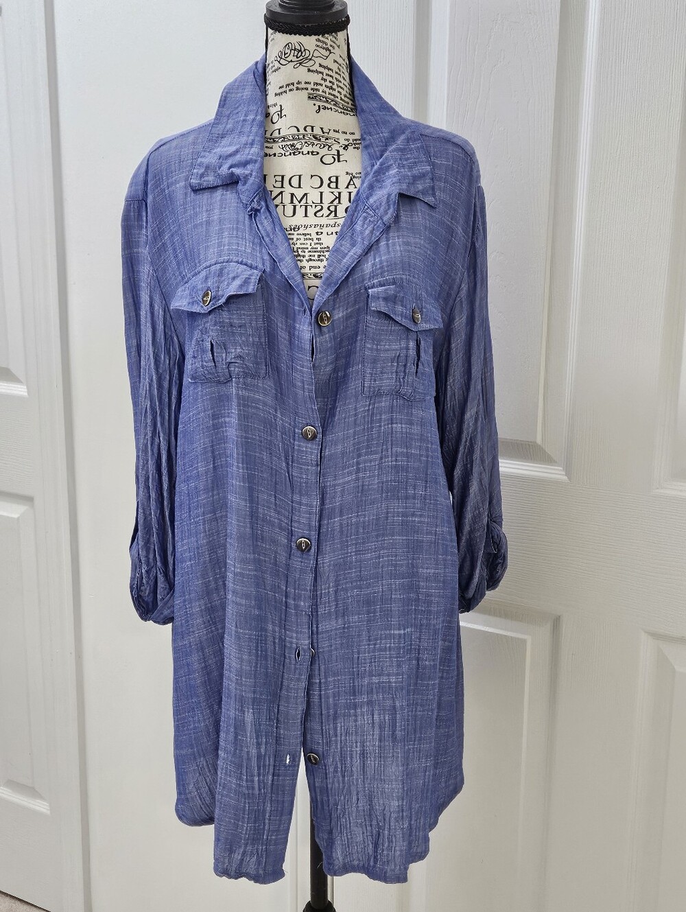 Dotti Blue Textured Button Down Tunic